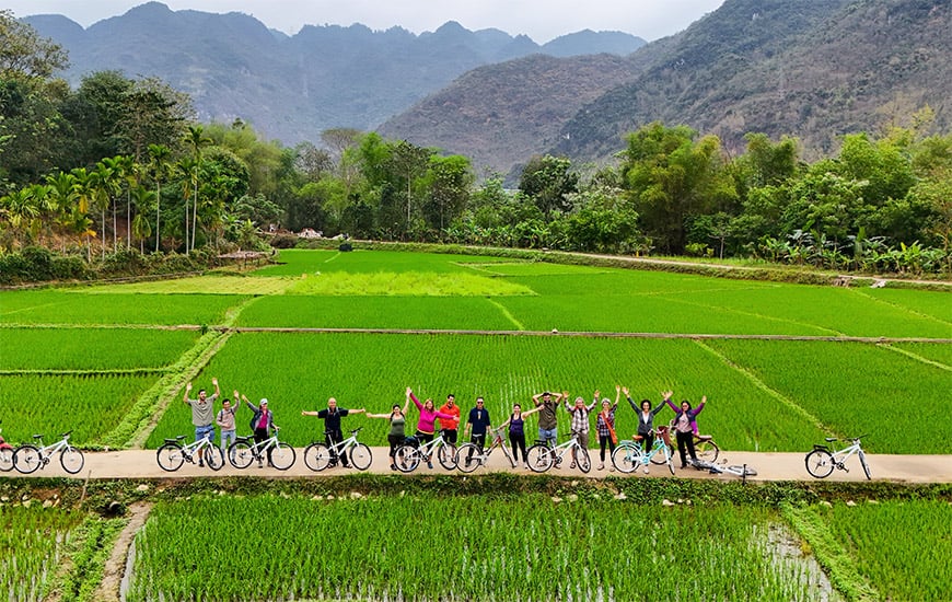 Rice fields and stilt houses in Mai Chau Valley